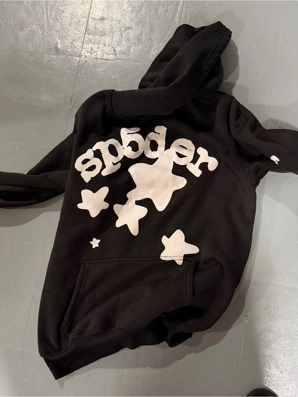 Black Hoodie dupe  with White Spongey Graphic